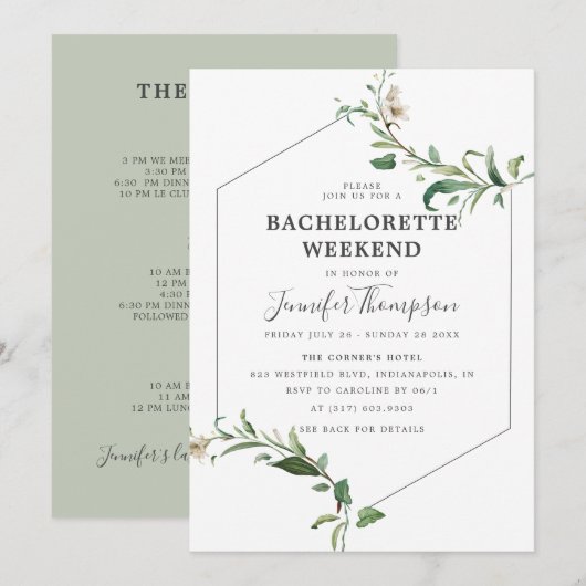 Minimalistische Greenery Bachelorette Weekendroute Kaart (Voorkant / Achterkant)