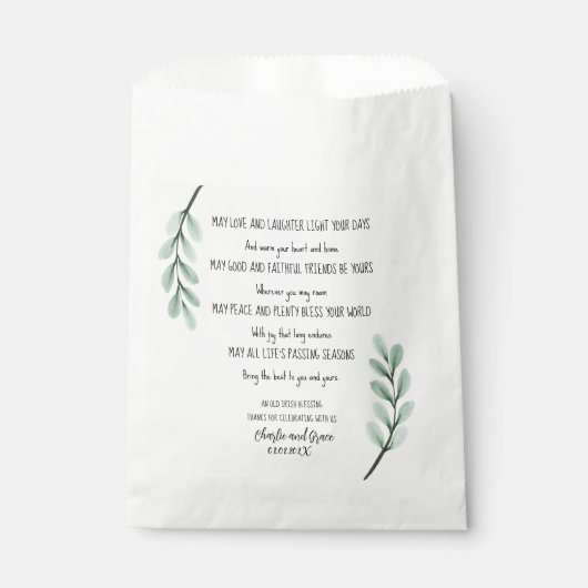 Minimalistische Greenery Irish Blessing Bedankzakje (Voorkant)