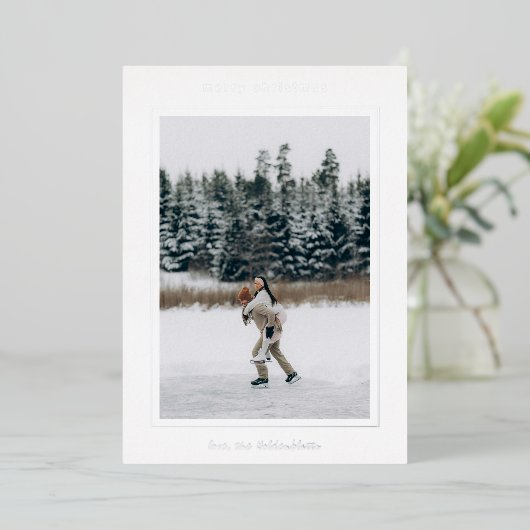 Minimalistische grensfoto moderne kerst folie feestdagenkaart (Staand Voorkant)