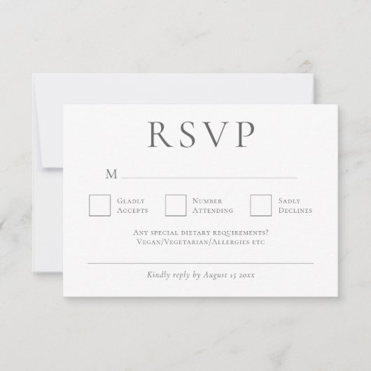 Minimalistische Grey Schrijven Wedding RSVP Kaartje (Voorkant)