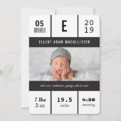 Minimalistische Grid Baby Stats Fotoontwerp Geboor Aankondiging (Voorkant)