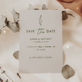 Minimalistische Grijs & Olijfgroen Bloemen Huwelij Save The Date