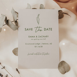 Minimalistische Grijs & Olijfgroen Bloemen Huwelij Save The Date