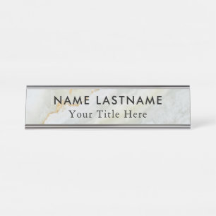 Minimalistische Grijs Wit Marmer Custom Bureau Naambordje