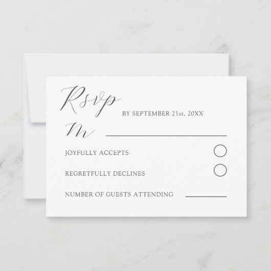 Minimalistische grijs-witte bruiloft RSVP kaartje (Voorkant)