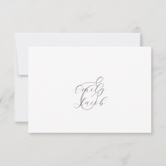 Minimalistische grijs-witte bruiloft RSVP kaartje (Achterkant)