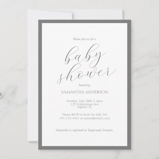 Minimalistische grijze baby shower kaart (Voorkant)