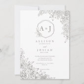 Minimalistische Grijze Bloemen Huwelijk Kaart (Voorkant)