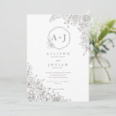 Minimalistische Grijze Bloemen Huwelijk Kaart (Staand voorkant)