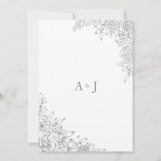 Minimalistische Grijze Bloemen Huwelijk Kaart (Achterkant)
