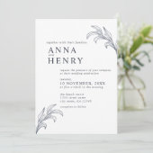 Minimalistische Grijze Botanische Leaf bruiloft Kaart (Staand voorkant)