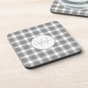 Minimalistische grijze en witte geruite monogram bier onderzetter