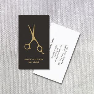 Minimalistische Grijze Gouden Schaar Haarstylist Visitekaartje