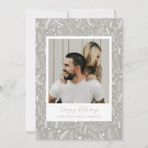 Minimalistische Grijze Holly Patroon Koppel Foto Feestdagenkaart