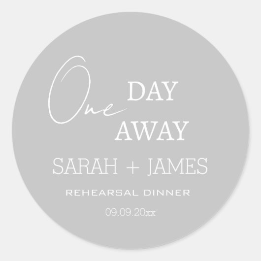 Minimalistische grijze repetitiediner één dag weg ronde sticker (Voorkant)