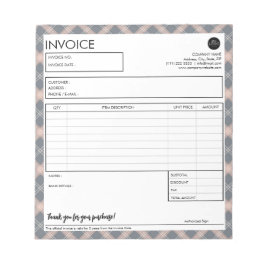 Minimalistische grijze ruitrand factuursjabloon notitieblok