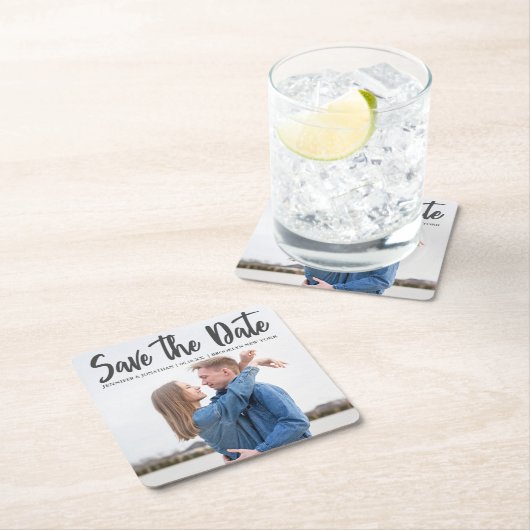 Minimalistische Grijze Script Koppel Foto Sla de D Kartonnen Onderzetters (Insitu)