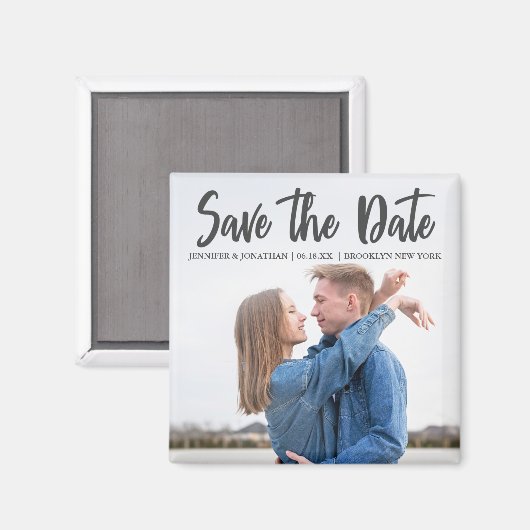 Minimalistische Grijze Script Koppel Foto Sla de D Magneet (Voorkant / Achterkant)