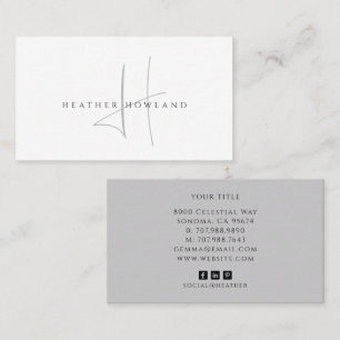 Minimalistische grijze script monogramnaam visitekaartje