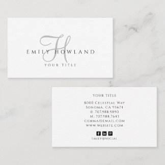 Minimalistische grijze script monogramnaam  visitekaartje