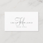 Minimalistische grijze script monogramnaam visitekaartje (Voorkant)