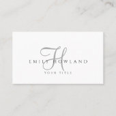 Minimalistische grijze script monogramnaam visitekaartje (Voorkant)