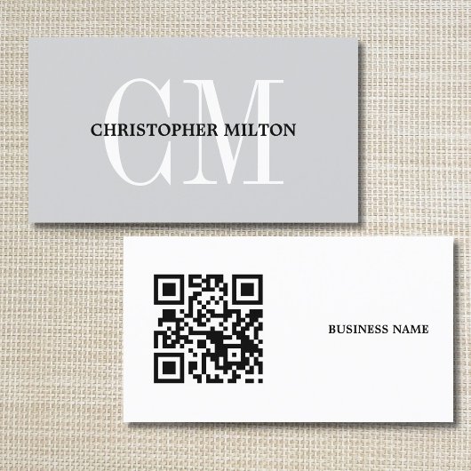 Minimalistische grijze stijlvolle monogram QR-code Visitekaartje