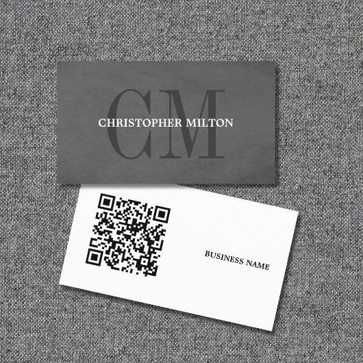 Minimalistische grijze strakke monogram QR-code co Visitekaartje