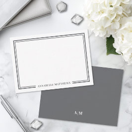 Minimalistische grijze tweekleurige monogram notitiekaartje