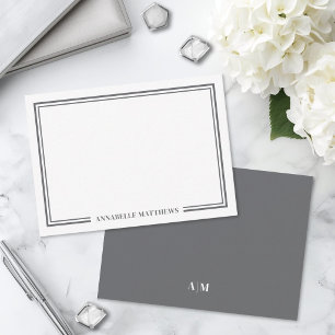 Minimalistische grijze tweekleurige monogram notitiekaartje