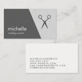 Minimalistische grijze witte geometrische schaar visitekaartje (Voorkant / Achterkant)