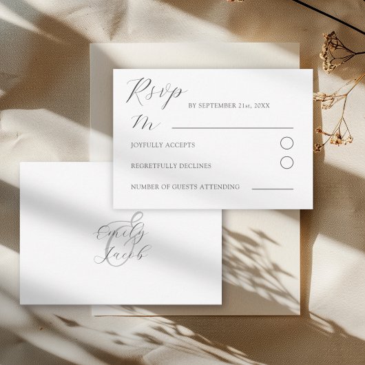 Minimalistische grijze & witte trouwdag RSVP kaartje