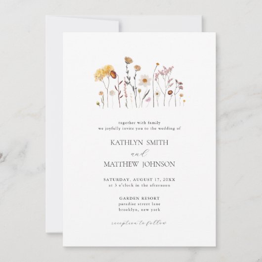 Minimalistische grillige Wildflower Boho bruiloft Kaart (Voorkant)