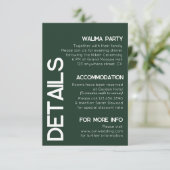 Minimalistische Groen Wit Typografie Bruiloft Deta Informatiekaartje (Staand voorkant)