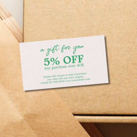 Minimalistische Groen Wit Vet Coupon Visitekaartje