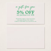 Minimalistische Groen Wit Vet Coupon Visitekaartje (Voorkant /achterkant)