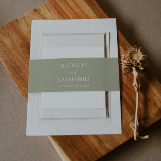 Minimalistische groen-witte bruiloft uitnodigingen wikkel