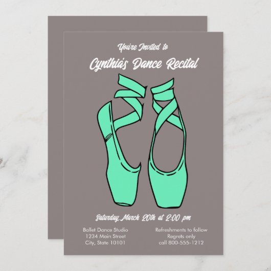 Minimalistische groene balletuitvoering uitnodigin kaart (Voorkant / Achterkant)