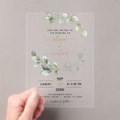 Minimalistische groene blad moderne eucalyptus bru acryl uitnodigingen (Insitu (Draagbaar))