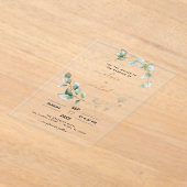 Minimalistische groene blad moderne eucalyptus bru acryl uitnodigingen (Laagn)