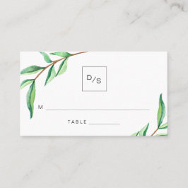 Minimalistische groene bladeren bruiloft escort Ka Plaatskaartje