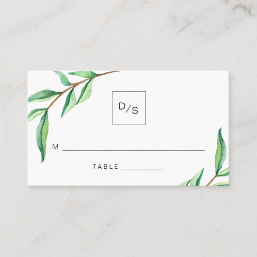 Minimalistische groene bladeren bruiloft escort Ka Plaatskaartje (Voorkant)