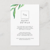 Minimalistische groene bladeren bruiloft gast deta informatiekaartje (Voorkant)