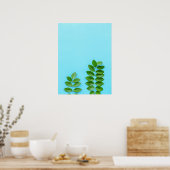 Minimalistische groene bladeren op blauwe botanisc poster (Keuken)