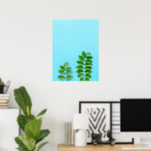 Minimalistische groene bladeren op blauwe botanisc poster (Thuiskantoor)
