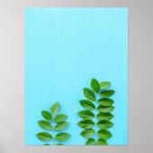 Minimalistische groene bladeren op blauwe botanisc poster (Voorkant)