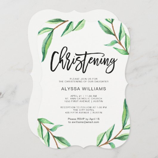 Minimalistische groene bladeren op White Christeni Kaart (Voorkant / Achterkant)