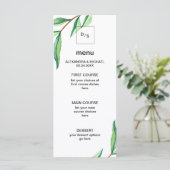 Minimalistische groene bladeren op witte bruiloft  menu (Staand voorkant)