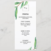 Minimalistische groene bladeren op witte bruiloft  menu (Voorkant)