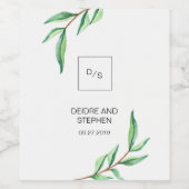 Minimalistische groene bladeren op witte bruiloft wijn etiket (Enkel label)